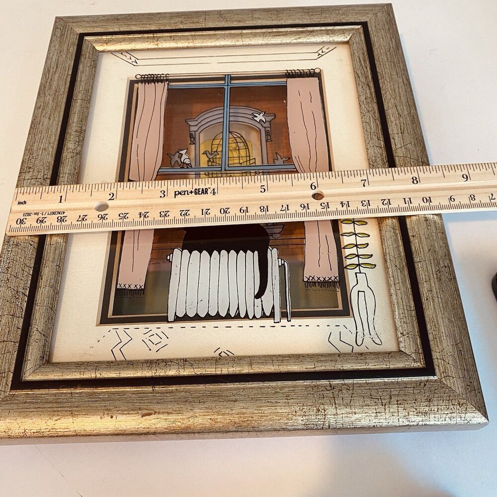 Jean-Pierre Weill 3D Glass Painting "open Birdcage" Shadow Box Cat On Radiator - Picture 10 of 11